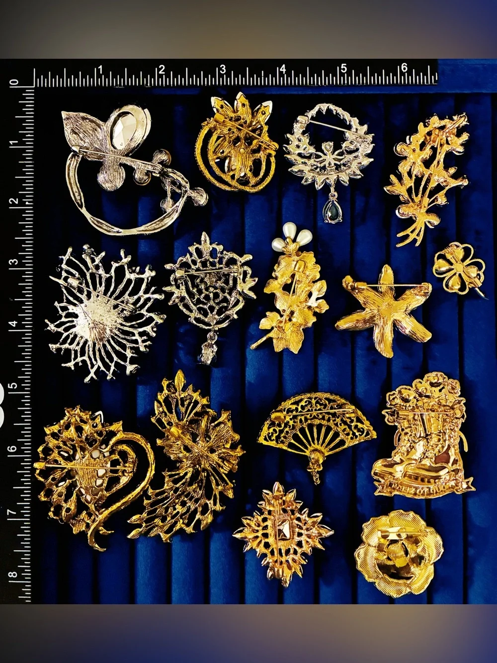 15 Pc Lot Statement Rhinestone Floral Brooch Pins Crystal Enamel Mixed Styles